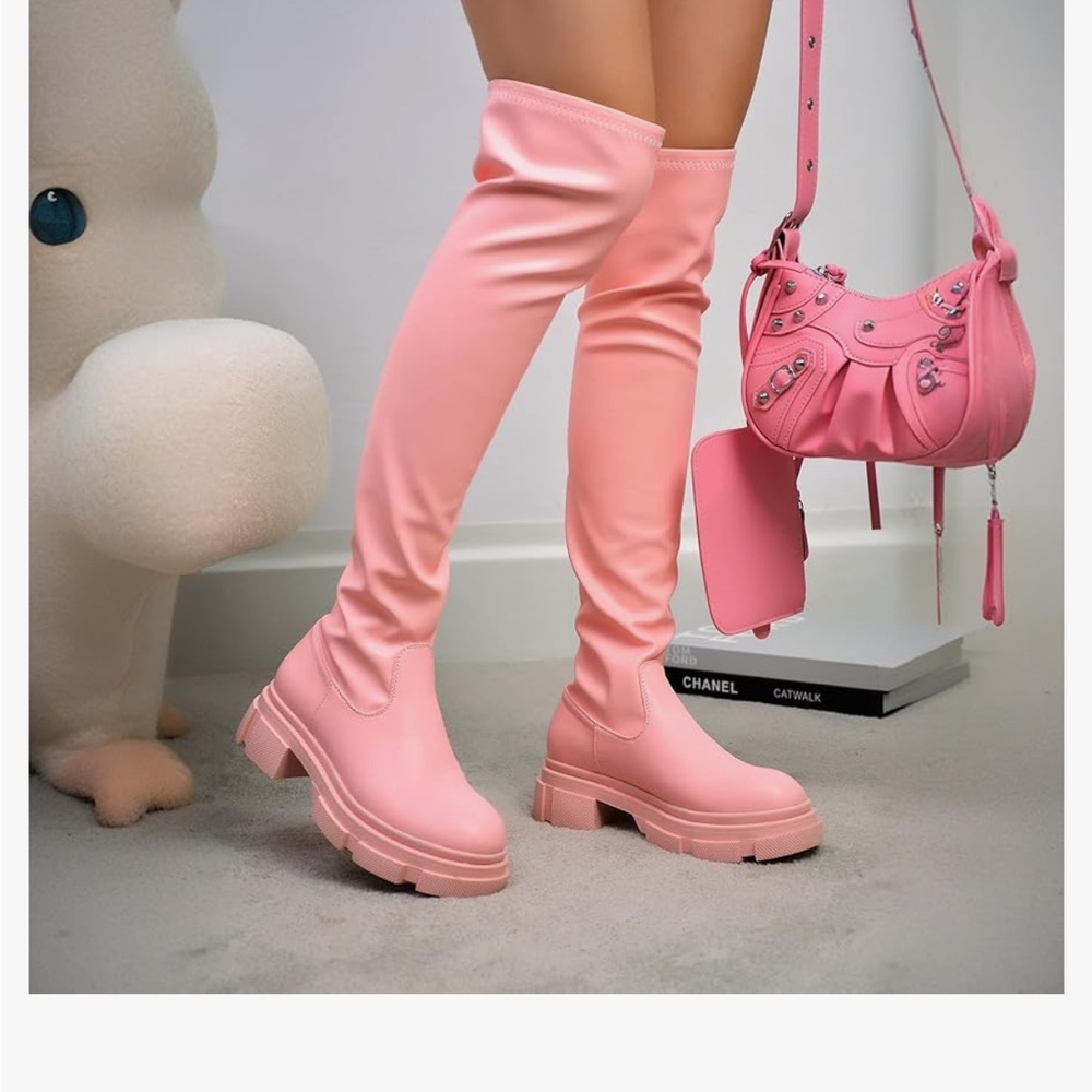 Pink Knee high boots